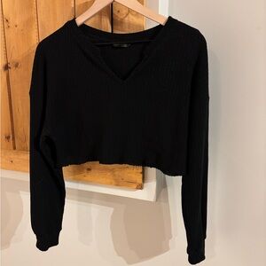 SHEIN Black Ribbed V-Neck Crop Top